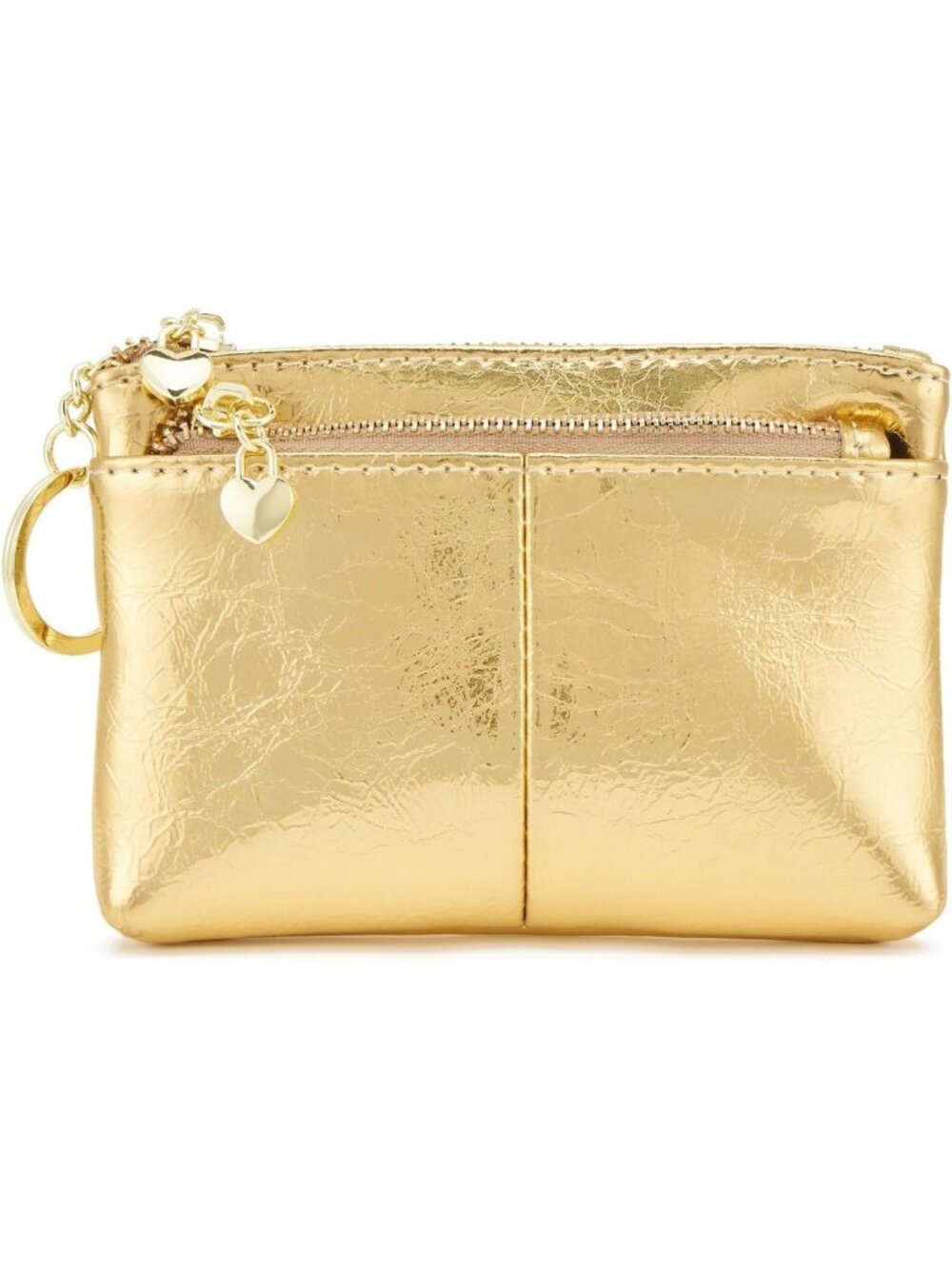 Genuine Leather Mini Coin Purse with Key Ring, Triple Zipper Card Holder Wallet